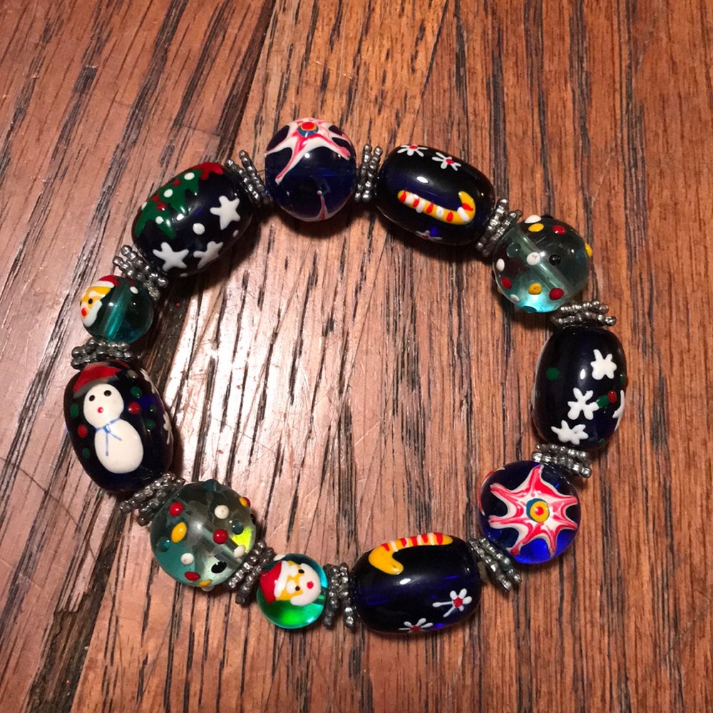 Glass bead Winter Christmas bracelet